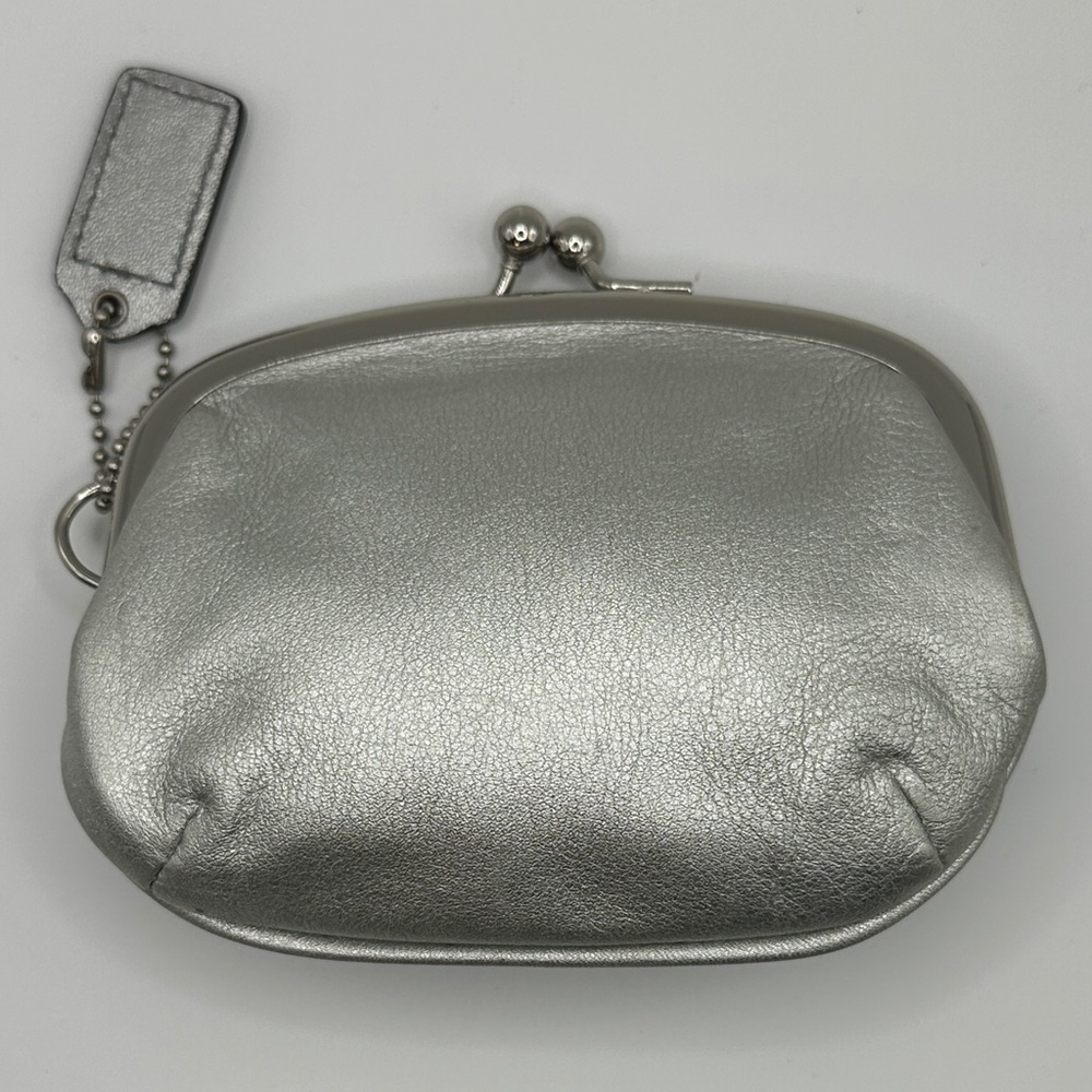 Coach Metallic Silver Kiss Lock Coin Pouch - Picture 3 of 8